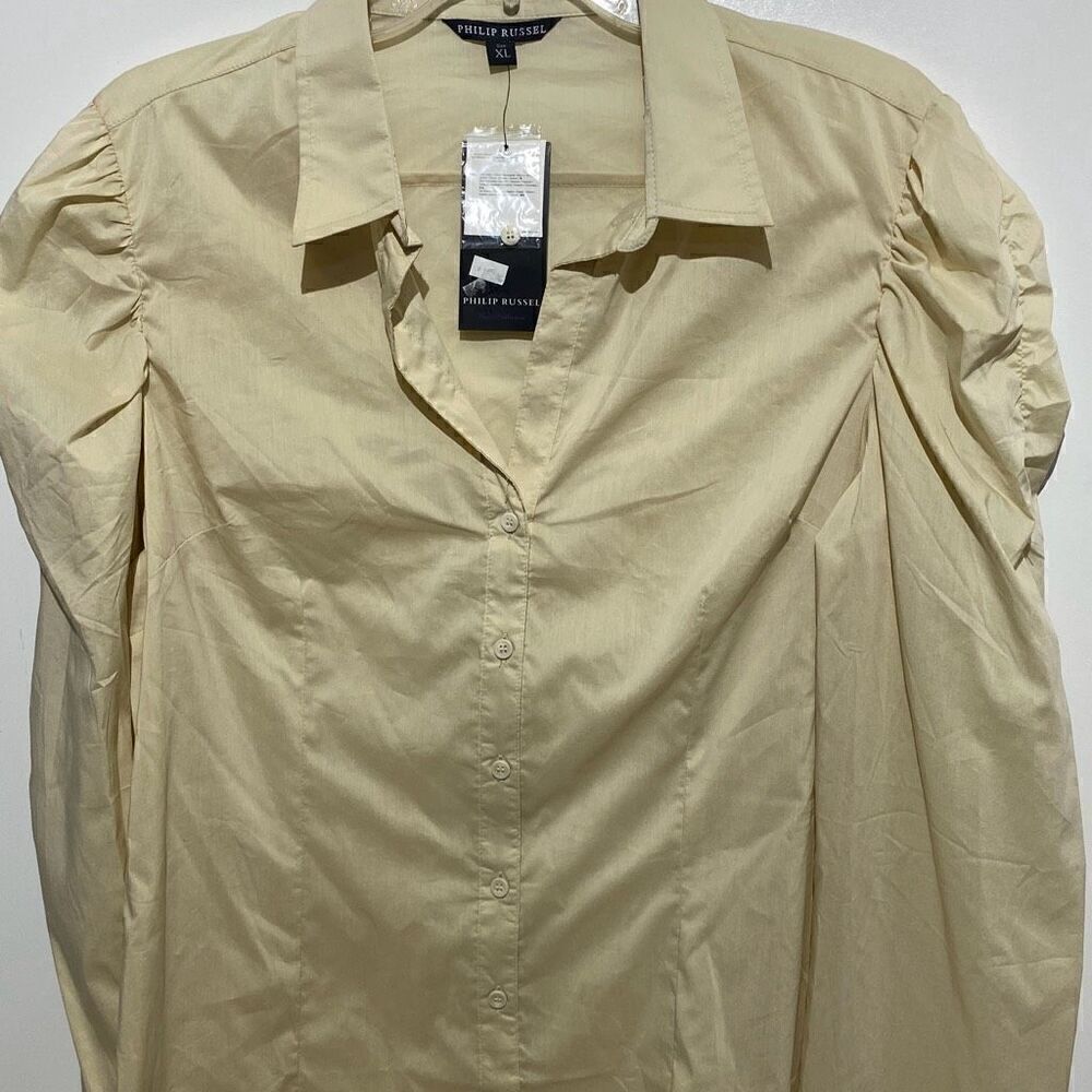 Philip Russel Women's Cream Collard Long Sleeves‎ Button Up Shirts Size XL